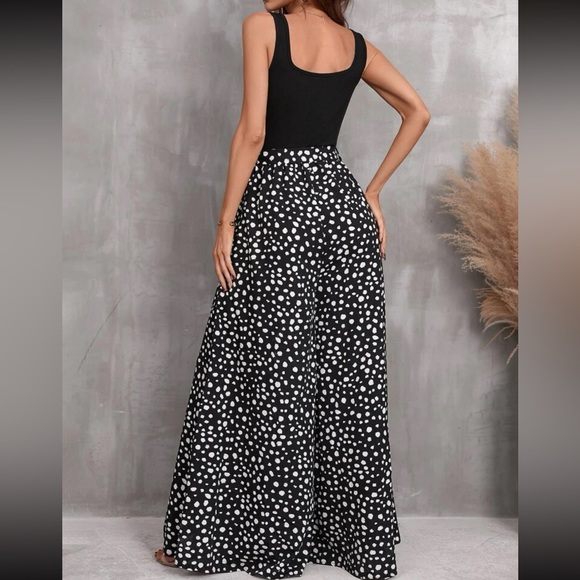 Boho polka dots wide leg belted cami jumpsuit - Picture 2 of 5